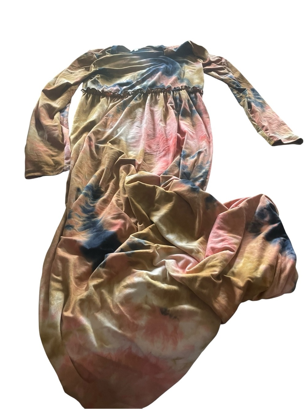 Tie-Dye Long Sleeve Maxi Dress in Pink, Blue & Mustard size medium never worn